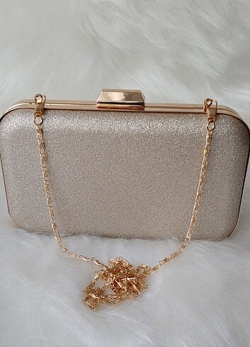 Stradivarius Altın rengi simli abiye clutch 