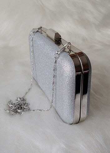 Beden Gümüş simli abiye clutch