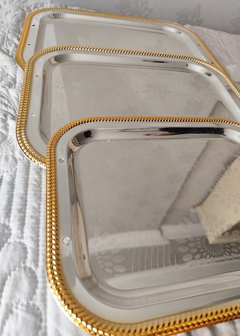 Altın Renkli 3'lü Tepsi Seti ve Kulplar - Görsel 2