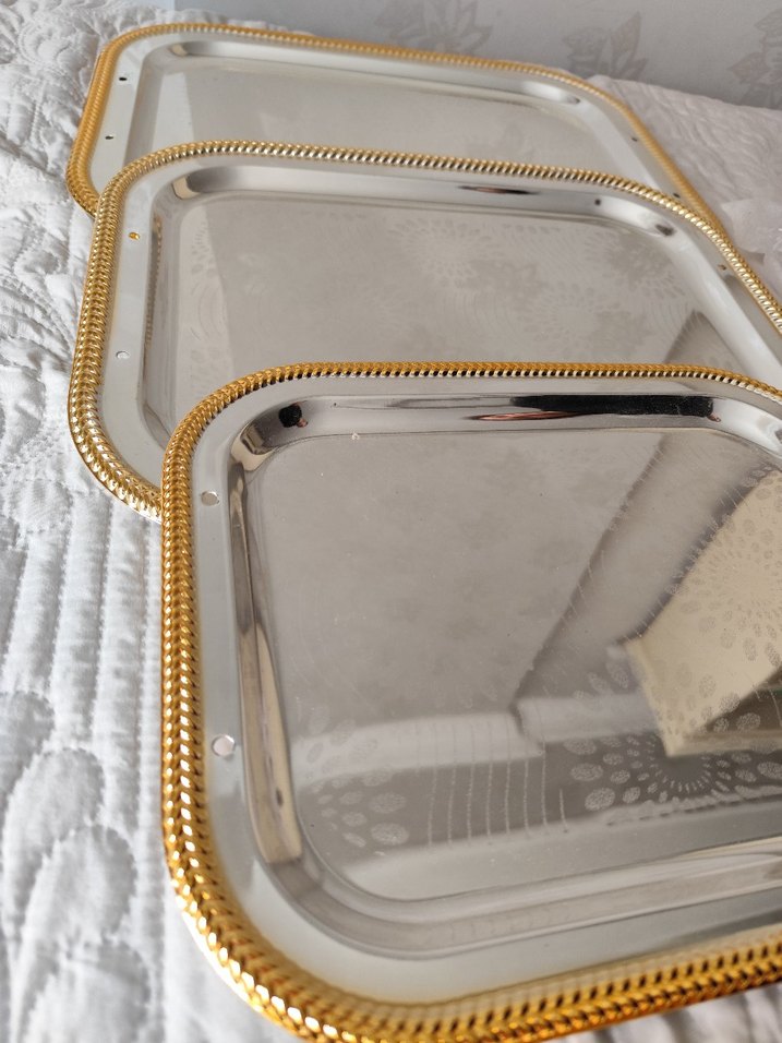 Altın Renkli 3'lü Tepsi Seti ve Kulplar - Görsel 2