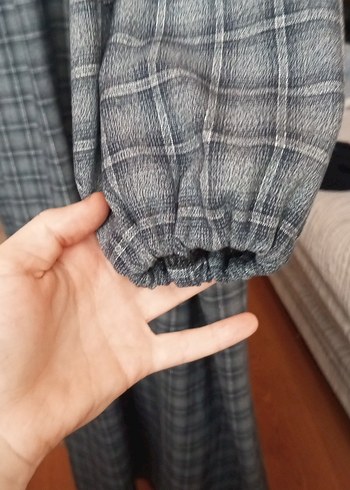 Gri Ekoseli Uzun Kollu Hamile Gecelik - Görsel 2