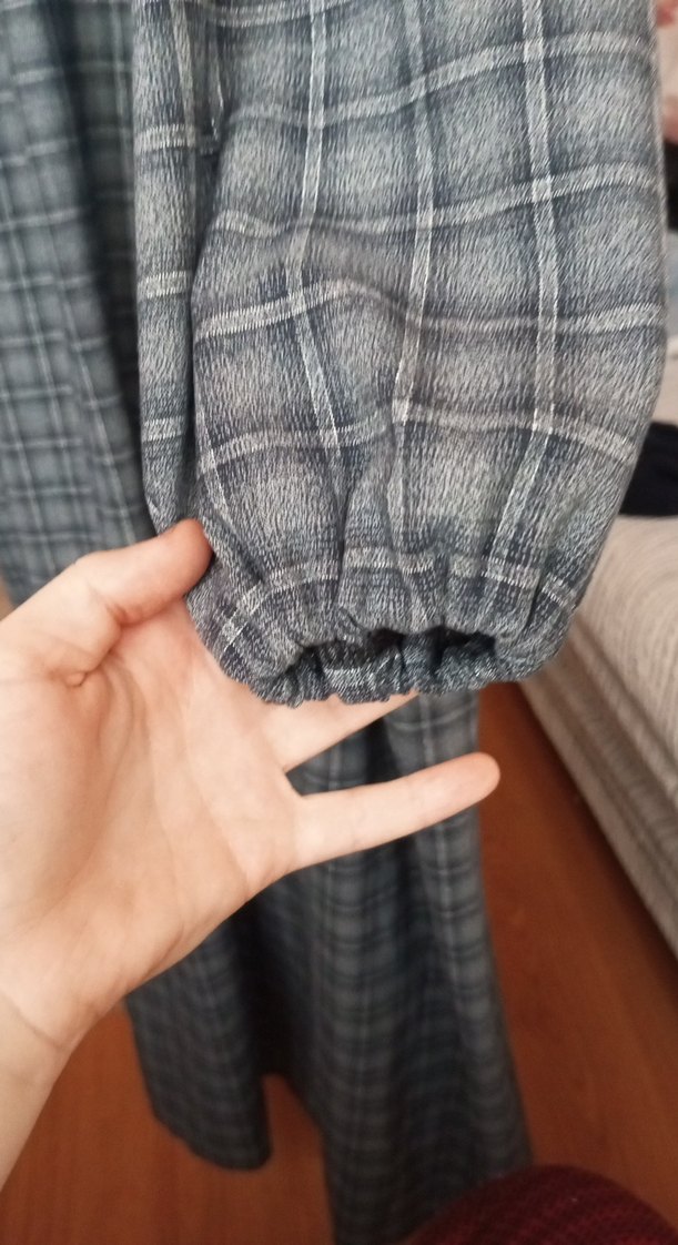 Gri Ekoseli Uzun Kollu Hamile Gecelik - Görsel 2