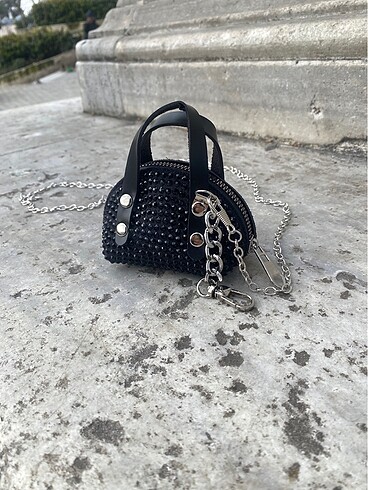 Beden siyah Renk Kadın mini taşlı cüzdan charm