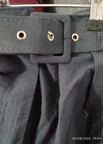 42 Beden gri Renk Kadın Gri Keten Uzun Kemerli Etek