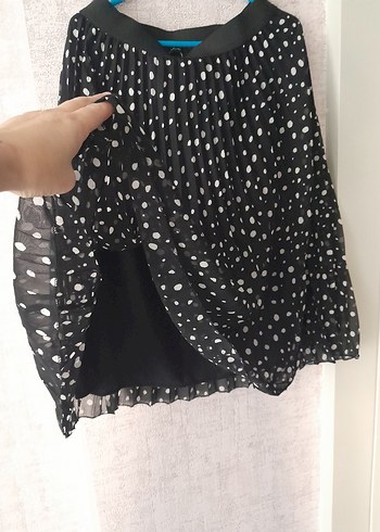 Puantiyeli Siyah Piliseli Midi Etek - Görsel 4