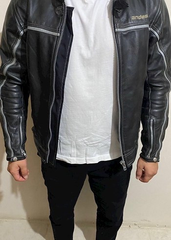 Siyah Deri Biker Ceket - Andes - Görsel 2