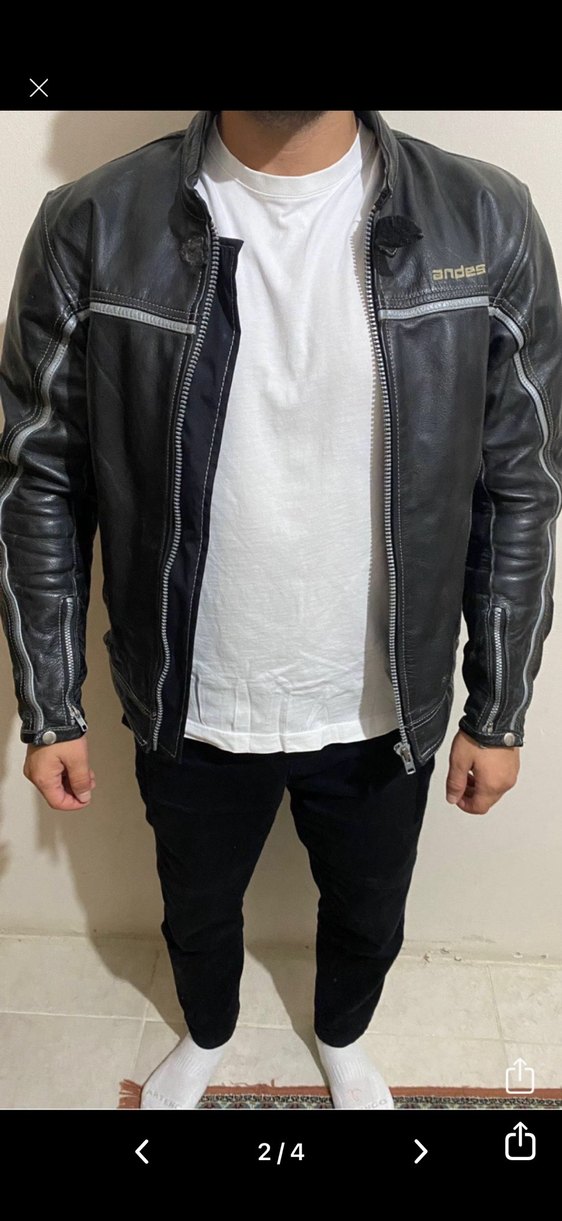 Siyah Deri Biker Ceket - Andes - Görsel 2