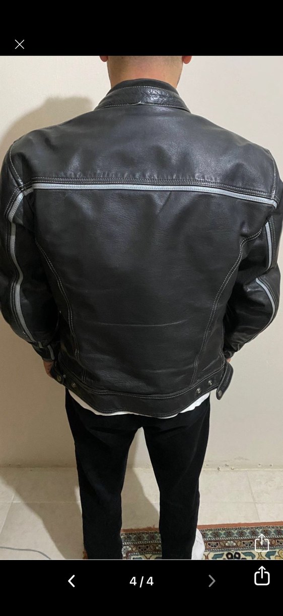 Siyah Deri Biker Ceket - Andes - Görsel 4