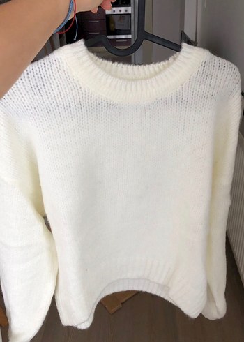 Beyaz Rahat Kesim Kadın Yün Kazak - Görsel 5