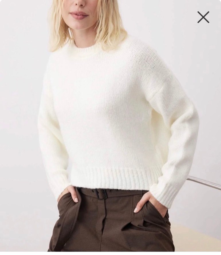 Beyaz Rahat Kesim Kadın Yün Kazak - Görsel 2