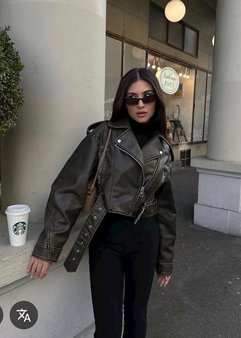 Kemer Detaylı Gri Deri Kadın Ceket - Görsel 3