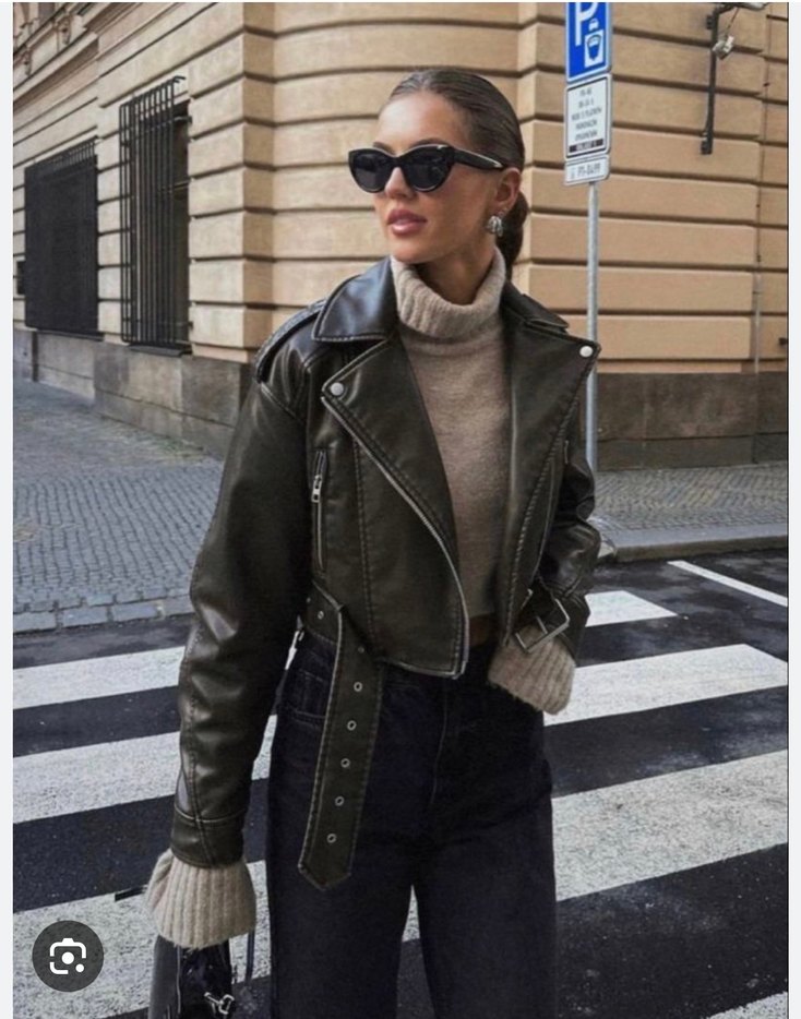 Kemer Detaylı Gri Deri Kadın Ceket - Görsel 2