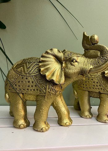 17x23 cm Parlak Altın Fil Biblo Seti - Görsel 2