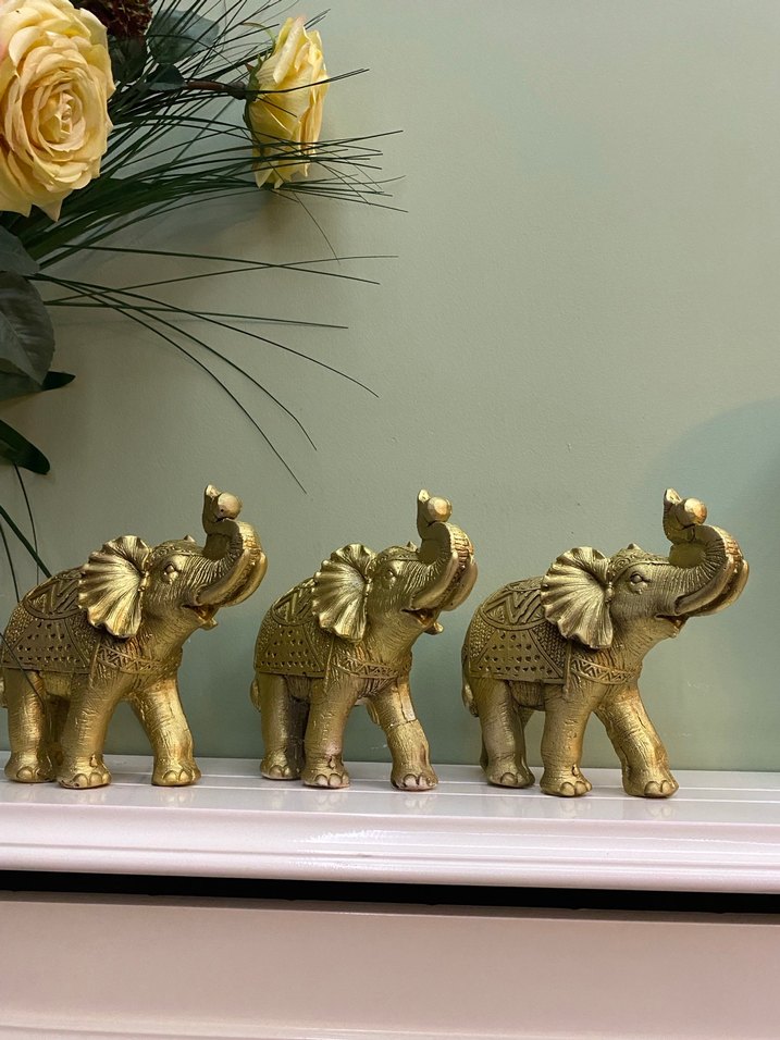 17x23 cm Parlak Altın Fil Biblo Seti - Görsel 5