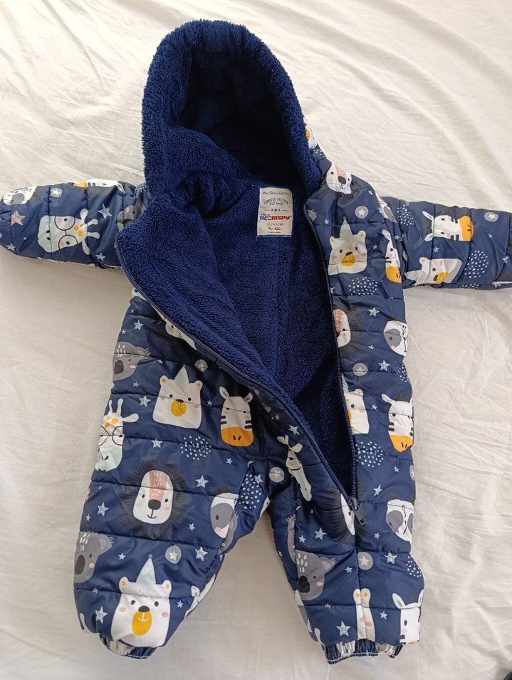 Renkli Baskılı Mavi Bebek Tulumu astronot tulum kalın - Görsel 2