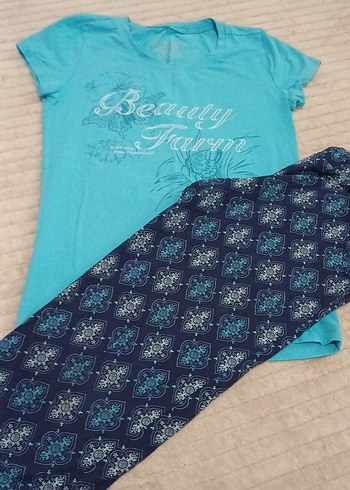 Mavi Baskılı Kadın Pijama Takımı