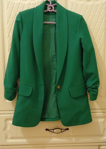 Düğmeli Yeşil Midi Kadın Blazer Ceket