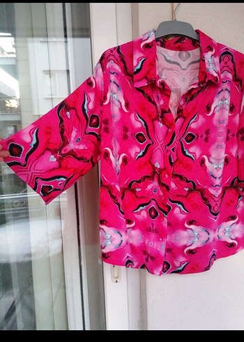Trendyol & Milla Parlak Pembe Tie-Dye Mini Gömlek