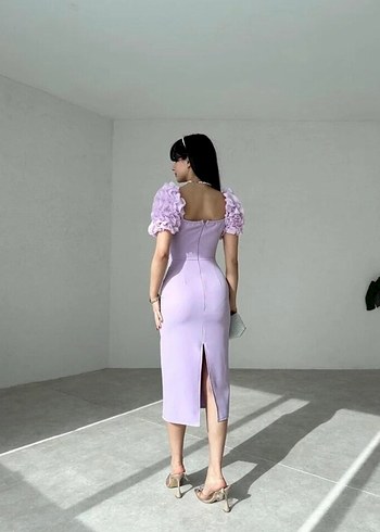 Lila inci detaylı elbise - Görsel 3