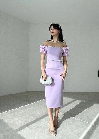 Lila inci detaylı elbise - Görsel 2