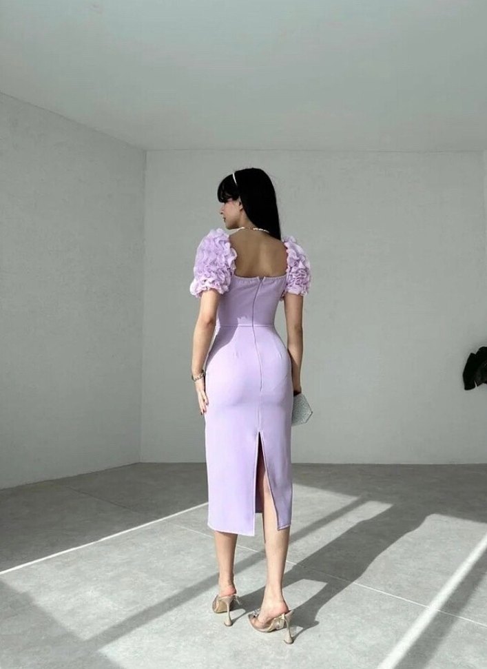 Lila inci detaylı elbise - Görsel 3