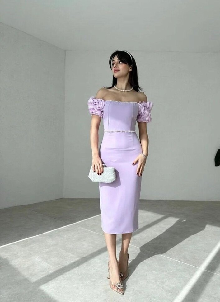 Lila inci detaylı elbise - Görsel 2