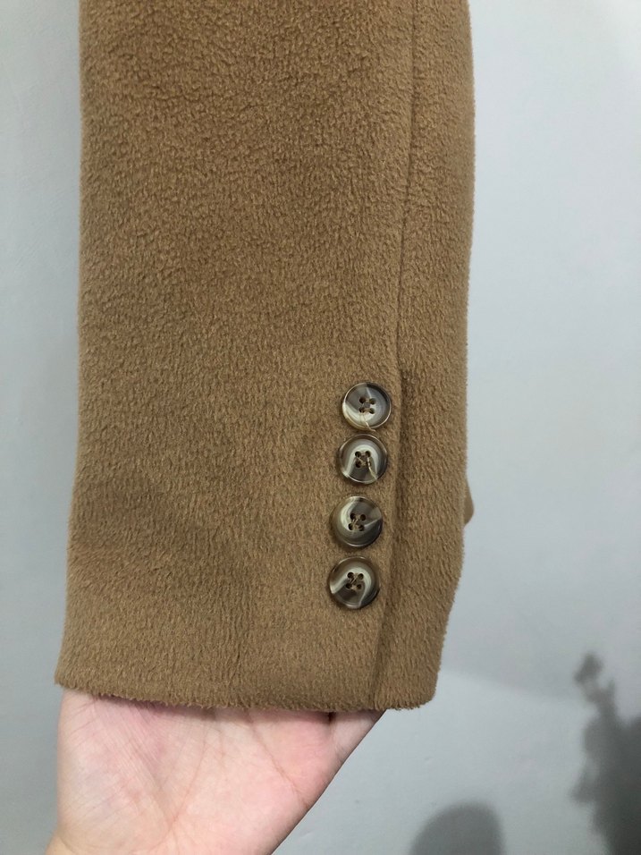 Koyu Bej Süet Midi Kadın Ofis Kabanı - Görsel 3