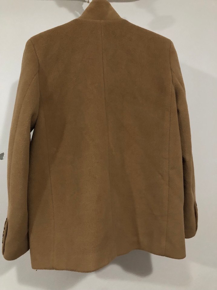 Koyu Bej Süet Midi Kadın Ofis Kabanı - Görsel 2