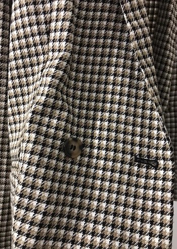 Düğmeli Kahverengi Ekoseli Kadın Blazer - Görsel 3