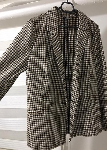 Düğmeli Kahverengi Ekoseli Kadın Blazer - Görsel 2