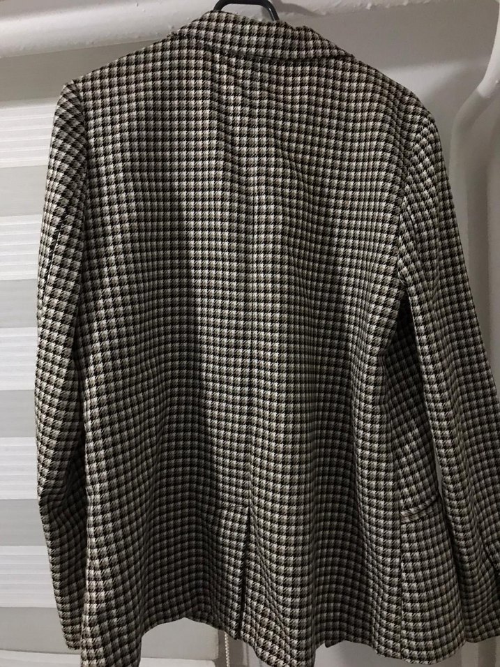 Düğmeli Kahverengi Ekoseli Kadın Blazer - Görsel 4