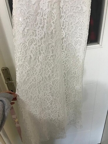 38 Beden beyaz Renk Beyaz dantel detaylı balık model elbise