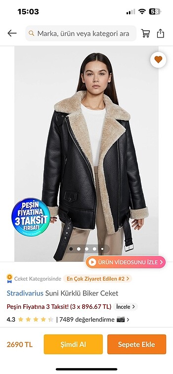 Stradivarius kürklü kaban m beden
