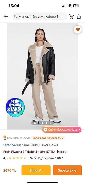 Stradivarius Stradivarius kürklü kaban m beden