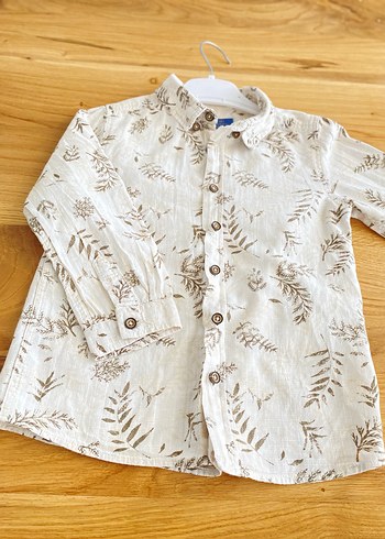 Bej Desenli Uzun Kollu Keten Erkek Gömlek - Görsel 2