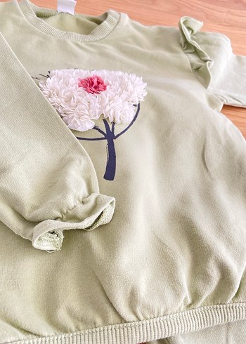 Yeşil Nakışlı Fırfırlı Bebek Kız Takımı - Görsel 3