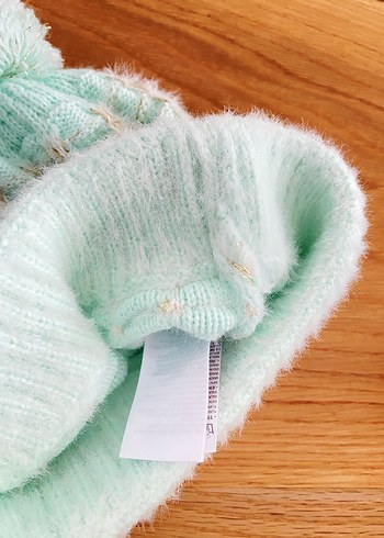 Turkuaz Örgü Kadın Bere Ponponlu - Görsel 3