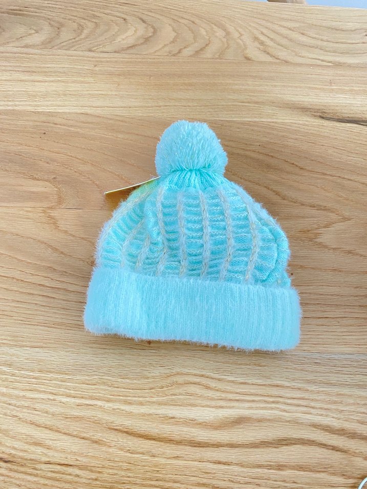 Turkuaz Örgü Kadın Bere Ponponlu - Görsel 2