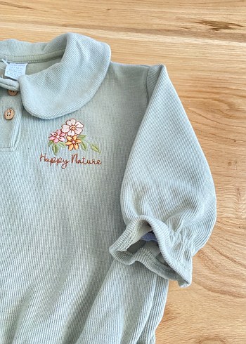 Düğmeli Turkuaz Kız Sweatshirt - Görsel 2