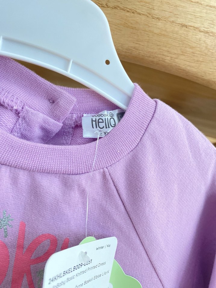 Kız Çocuk Uzun Kollu Mor Baskılı Elbise - Görsel 3