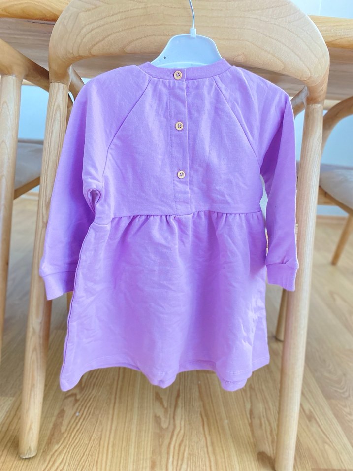 Kız Çocuk Uzun Kollu Mor Baskılı Elbise - Görsel 2