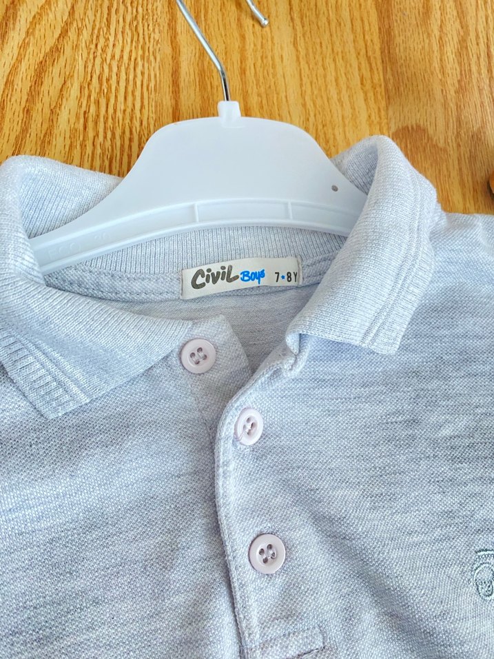 Erkek Çocuk Gri Düğmeli Polo Tişört - Görsel 2