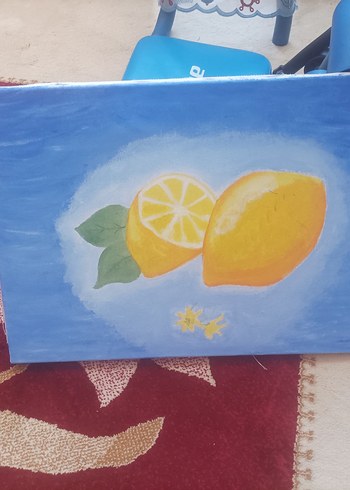 E.L.F Sarı Limon Temalı El Boyaması Tablo