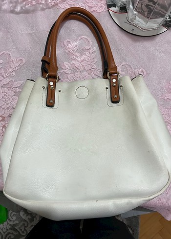 DERİMOD Kahverengi Saplı Beyaz Deri Kadın Çanta - Görsel 2