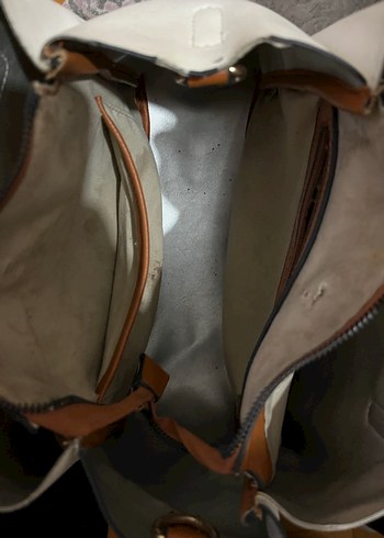 DERİMOD Kahverengi Saplı Beyaz Deri Kadın Çanta - Görsel 7