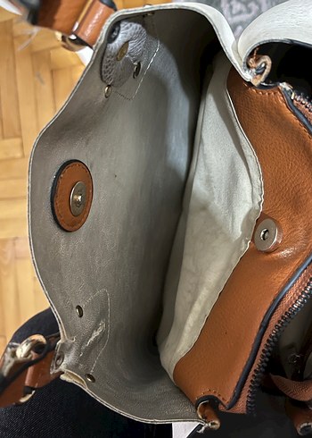 DERİMOD Kahverengi Saplı Beyaz Deri Kadın Çanta - Görsel 9