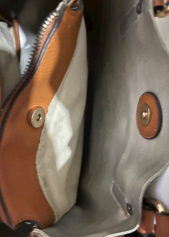 DERİMOD Kahverengi Saplı Beyaz Deri Kadın Çanta - Görsel 8