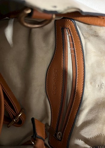 DERİMOD Kahverengi Saplı Beyaz Deri Kadın Çanta - Görsel 5