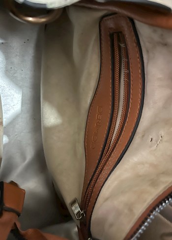 DERİMOD Kahverengi Saplı Beyaz Deri Kadın Çanta - Görsel 10