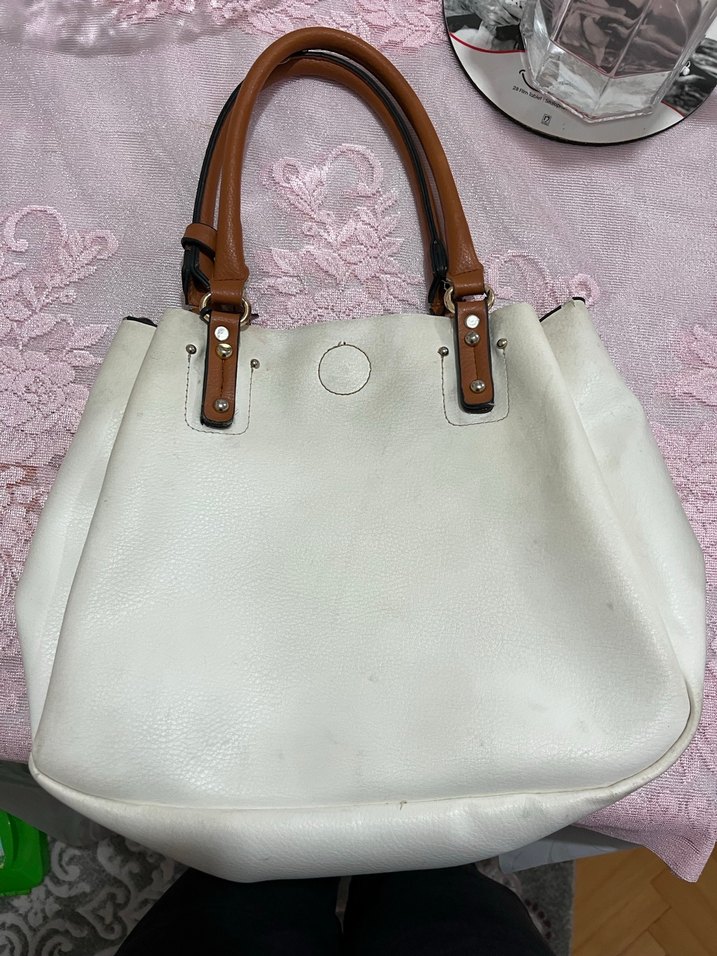 DERİMOD Kahverengi Saplı Beyaz Deri Kadın Çanta - Görsel 2